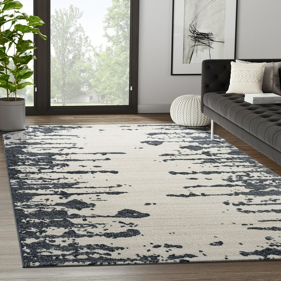 Abani Nuevo Collection Area Rug Mid Century Modern Bedroom Living Room Decor Floor Rug 5 x 8 Cream Charcoal