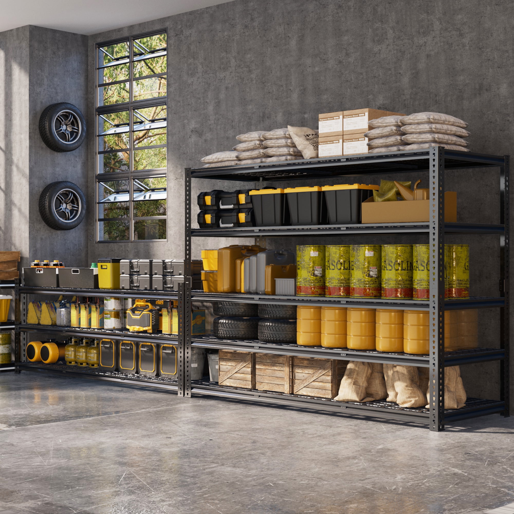 VDEVY 3030LBS Metal Storage Shelves 60"W x 24"D x 72"H Garage Shelving Units Adjustable Storage Rack Heavy Duty Industrial Shelving