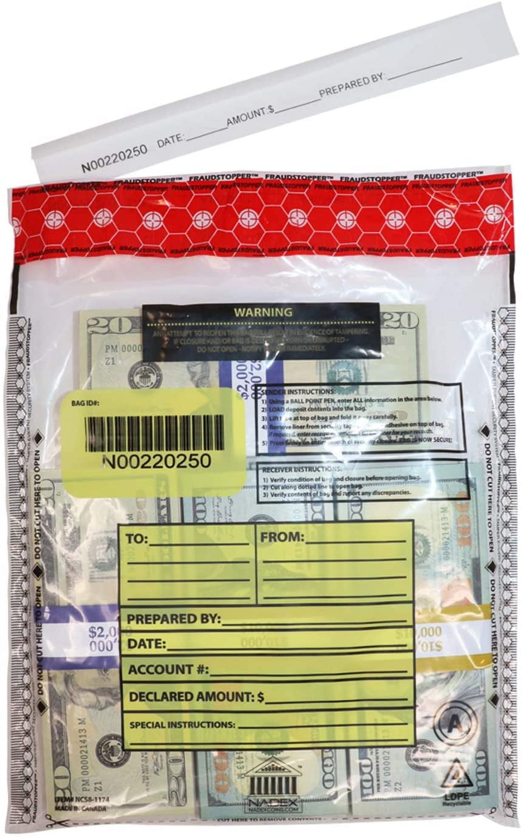 Pen + Gear 9"x12" Tamper Proof Clear Deposit Bags for Cash or Coins, 25 Pack, Plastic