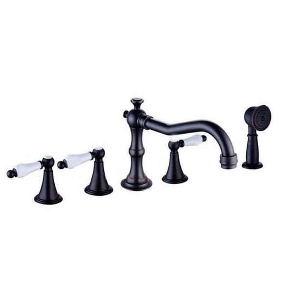Juno Briella Antique Widespread Bathtub Faucet 5 pcs In Oil Rubbed bronze White Handle Faucet Mixer With Hand Shower