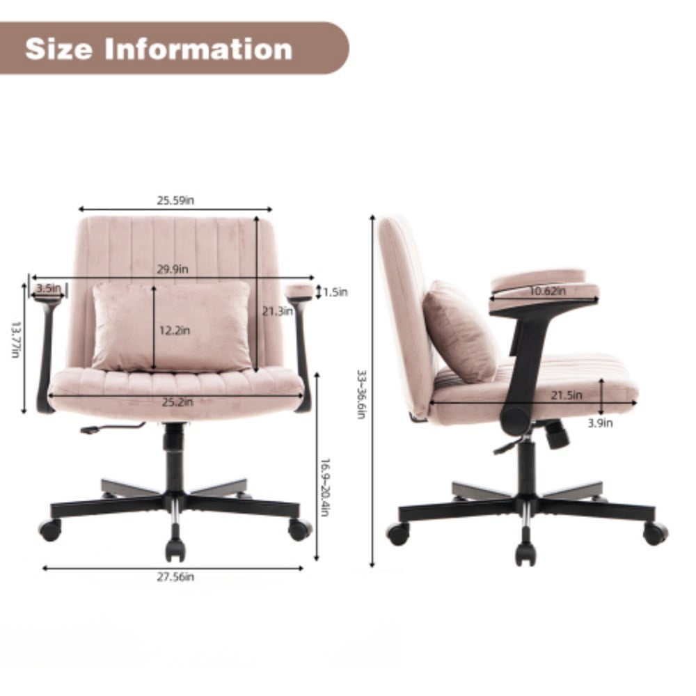 Velvet Criss Cross Office Chair with Wheels, Modern Upholstered Desk Chair with Adjustable Height, 360° Swivel & Tilt, Pink