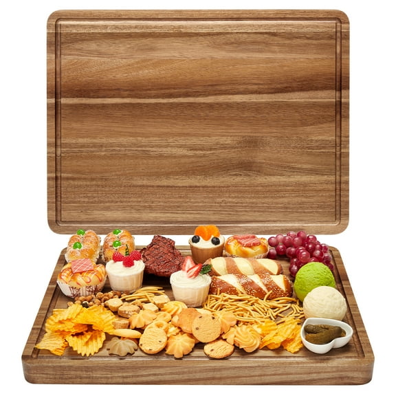 Studyset Bamboo Cutting Board Set Wooden Cutting Boards, Wooden Chopping Boards, Reversible Butcher Block for Meat Turkey Cheese, 20x15 Inch Acacia Wood Cutting Board with Grip Handle & Juice Groove