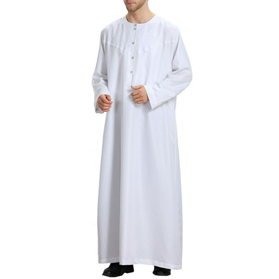 Kiplyki Men's Plus Size Base Shirts Clearance Muslim Robe Arab Middle Robe Pattern Long Sleeved Standing Neck Robe