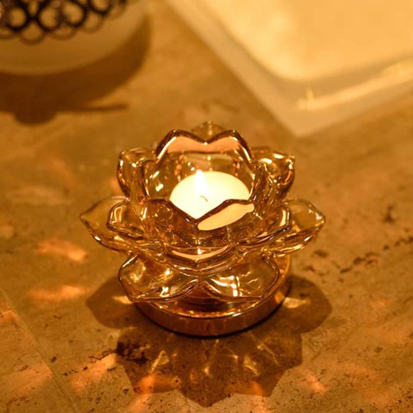 Decozen Tea Light Candle Holder with Decorative Floral Glass Design for Home Decor Console Table Centerpiece Garden Dining Living Room Bedroom Office Farmhouse Events Wedding Decorations - Set of 2