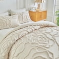 thumbnail image 3 of Tufted Boho Duvet Cover Set 3 Pieces, Khaki Jacquard Embroidery Bedding, Soft Microfiber All Season Bedding Set, King Size, 3 of 6