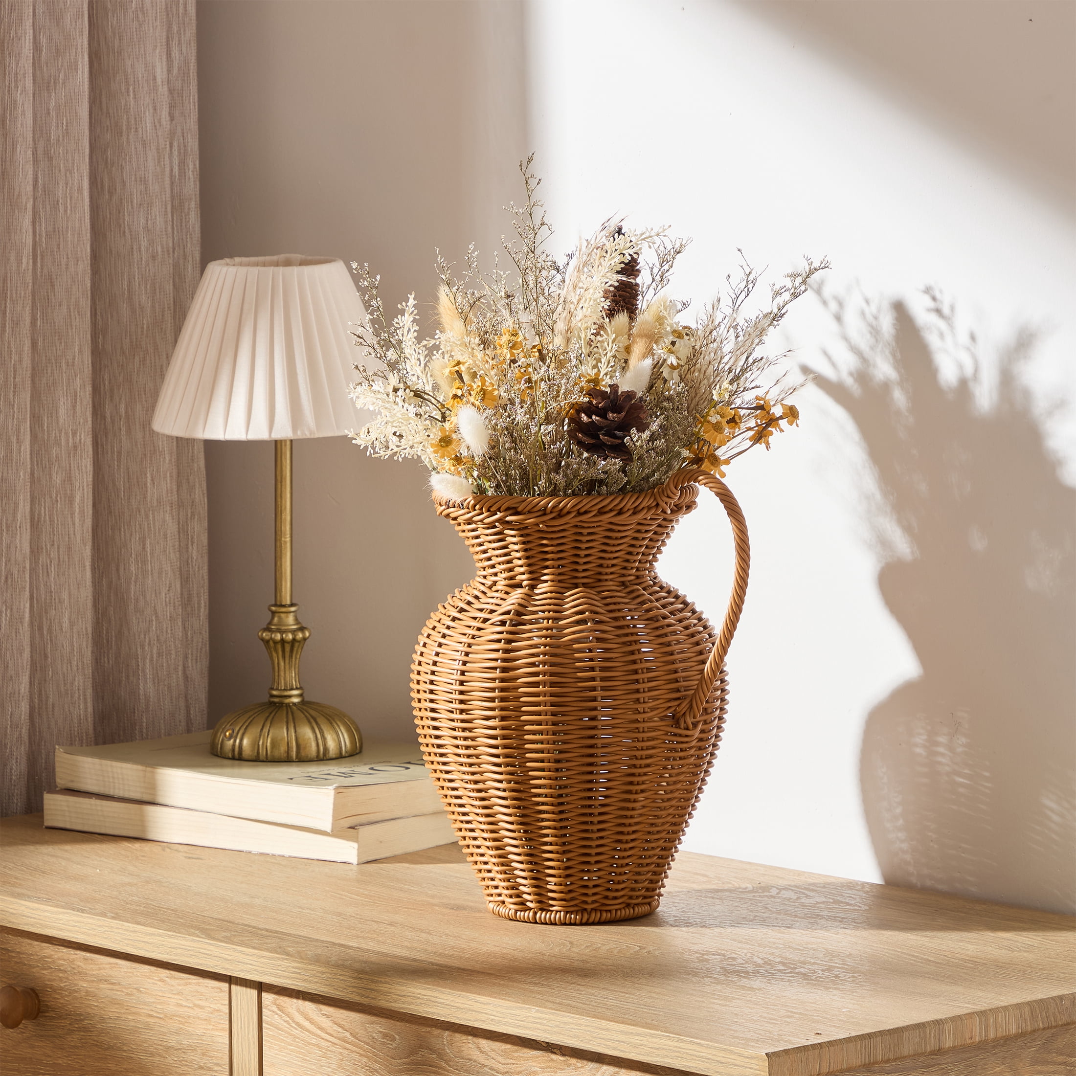 My Texas House 8" Brown Faux Rattan Pitcher Vase