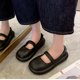 thumbnail image 5 of Zapatos Redondos para Mujer Suelas Gruesas Sandalias Planas Verano Cerrado Punta Redonda Zapatos Sin Cordones 37 a 38 Negro, 5 of 8