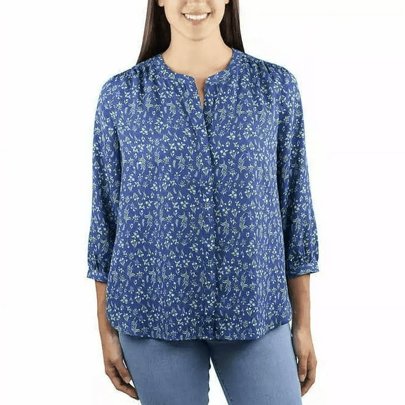 Jachs Girlfriend Womens 3/4 Sleeve Top Blue Floral Small