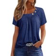 thumbnail image 1 of Gibobby Camiseta de manga corta para mujer Camiseta manga corta con botones y cuello redondo color liso para mujer(Azul,XL), 1 of 5
