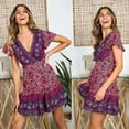thumbnail image 2 of Vestido de Boho Floral Manga Corta Vestida de Cuello en V Mini Vestido de Vestir de Verano en Vestino de Verano Playa Estampado Floral Bohemio Vestido Navideño Odeerbi ODB113363, 2 of 8