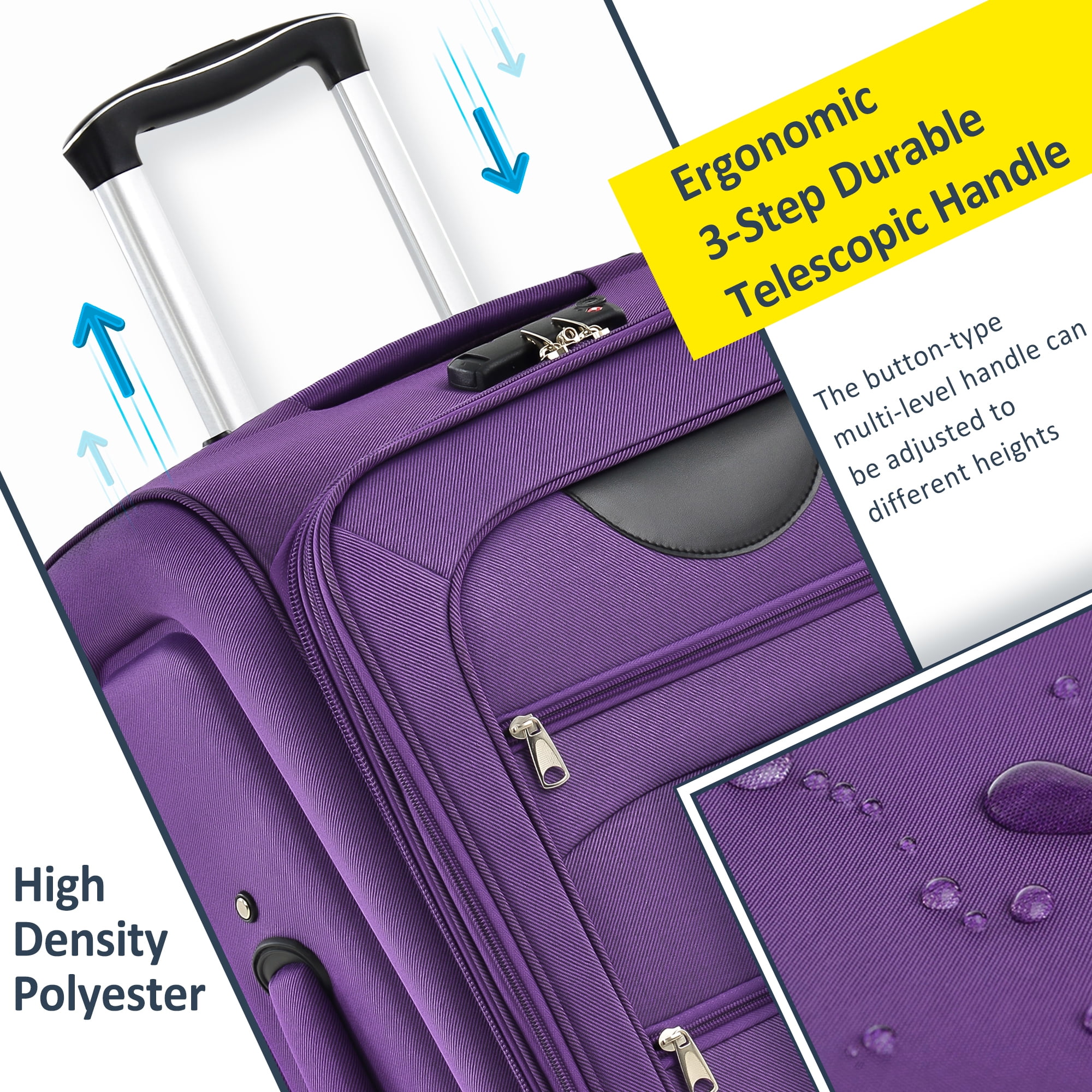 EUROCO 3 Piece Softside Luggage Set,Expandable Suitcase Set with TSA Lock and Spinner Wheels,Lightweight Suitcase for Men Women(20",24",28"),Purple