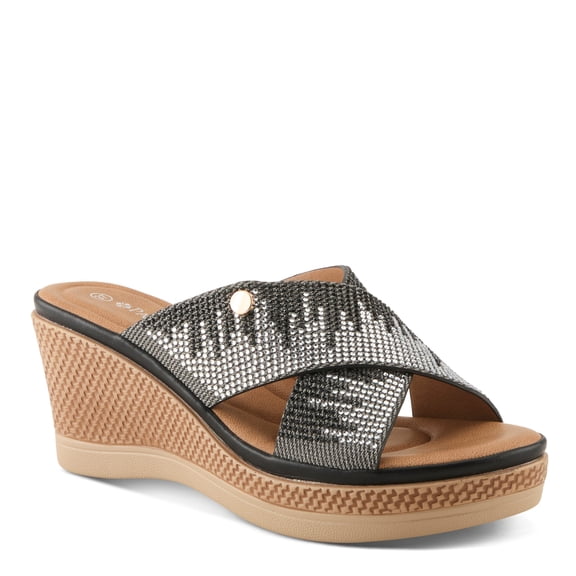 PATRIZIA Women's VASHION Slide Wedge Sandals – Crystal-Adorned Straps, Cushioned Footbed, Elevated Platform