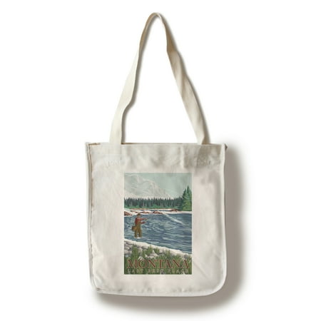 Montana, Last Best Place - Fisherman - Lantern Press Original Poster (100% Cotton Tote Bag -
