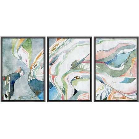 wall26 Framed Canvas Print Wall Art Set Pastel Paint Swirl Landscape Abstract Shapes Illustrations Modern Art Bohemian Decorative Multicolor for Living Room Bedroom Office - 24 x36 x3 Bla