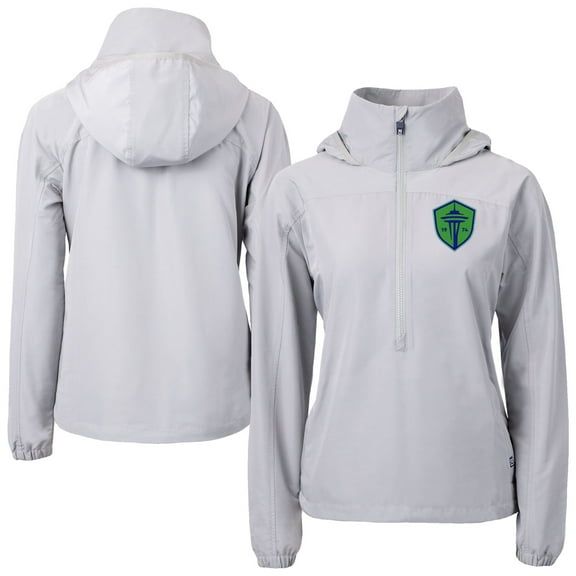 Women's-Cutter & Buck Gray Seattle Sounders FC Charter Eco Recycled Full-Zip Anorak Jacket