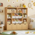 thumbnail image 2 of Hiphuta Large 4 Tier Kids Bookcase, Wood Toy Organizer of 6 Boxes & 4 Removable Drawers, Bookshelf for Kids Room Classroom, Natural, 2 of 7