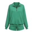 thumbnail image 4 of TZZQ Women 2 Piece Outfits 1/4 Zip Collar Long Sleeve Fall Pullover Sweatshirts Baggy Wide Leg Shorts with Pockets Loose Fit Workout Lounge Sets Plus Size Trendy Athletic Tracksuit Green Xl, 4 of 4