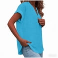 thumbnail image 3 of Linen Shirt for Women Summer Button Down Short Sleeve V Neck Tops Plus Size Solid Shirt Female Comfy Loose T-shirt Blouse Casual Dressy Tunic Tops, 3 of 7