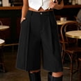 thumbnail image 5 of Karymi Biker Shorts Women High Waist Bermuda Shorts, Pleated Wide Leg Dressy Shorts with Pockets, Casual Tailored Knee-Length Suit Shorts Running Shorts for Women, 5 of 7