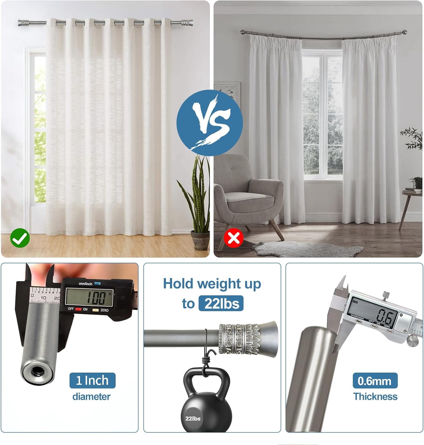 Urbanest Adjustable Single Curtain Rod Set Tribale Finials – 1 - Inch Diameter, With Pewter Rod, 84–120 Inches