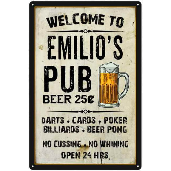 EMILIO'S Pub Sign Vintage Man Cave Bar 16 x 24 Matte Finish Metal 116240028493