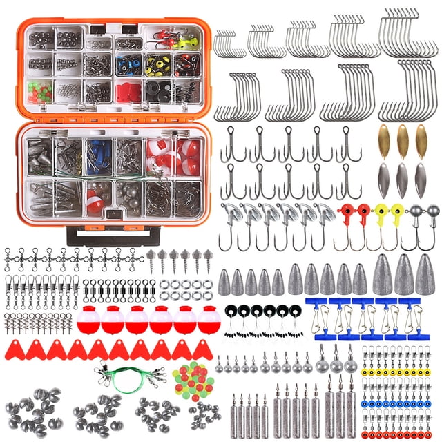 Kit de accesorios de pesca 343 Uds JAMW anzuelo cebo suave gancho rojo bola blanca flotador impermeable