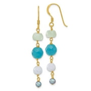 925 Sterling Silver Gold Plated Freshwater Cultured Pearl Amazonite Agate Dyed Jade Earrings Measures 58x8.35mm Wide Jew