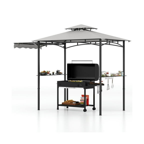 Spaco Outdoor Gazebo,Patios Gazebos,10.5 x 5 FT Grill Gazebo with Side Awning and Double-Tiered Top-Gray