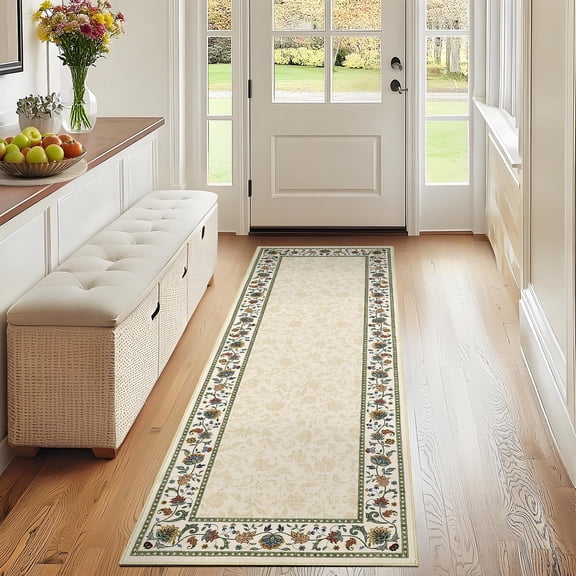 FairOnly Beige 2'x6'Tratitional Low Pile Oriental Runner Rugs Non Slip Stain Resistant Mat for Bedroom Kitchen Hallway