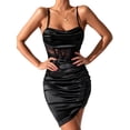thumbnail image 5 of Coduop Women Ruched Bodycon Mini Dress,Shiny Sleeveless Spaghetti Strap Asymmetrical Corset Dress, 5 of 9