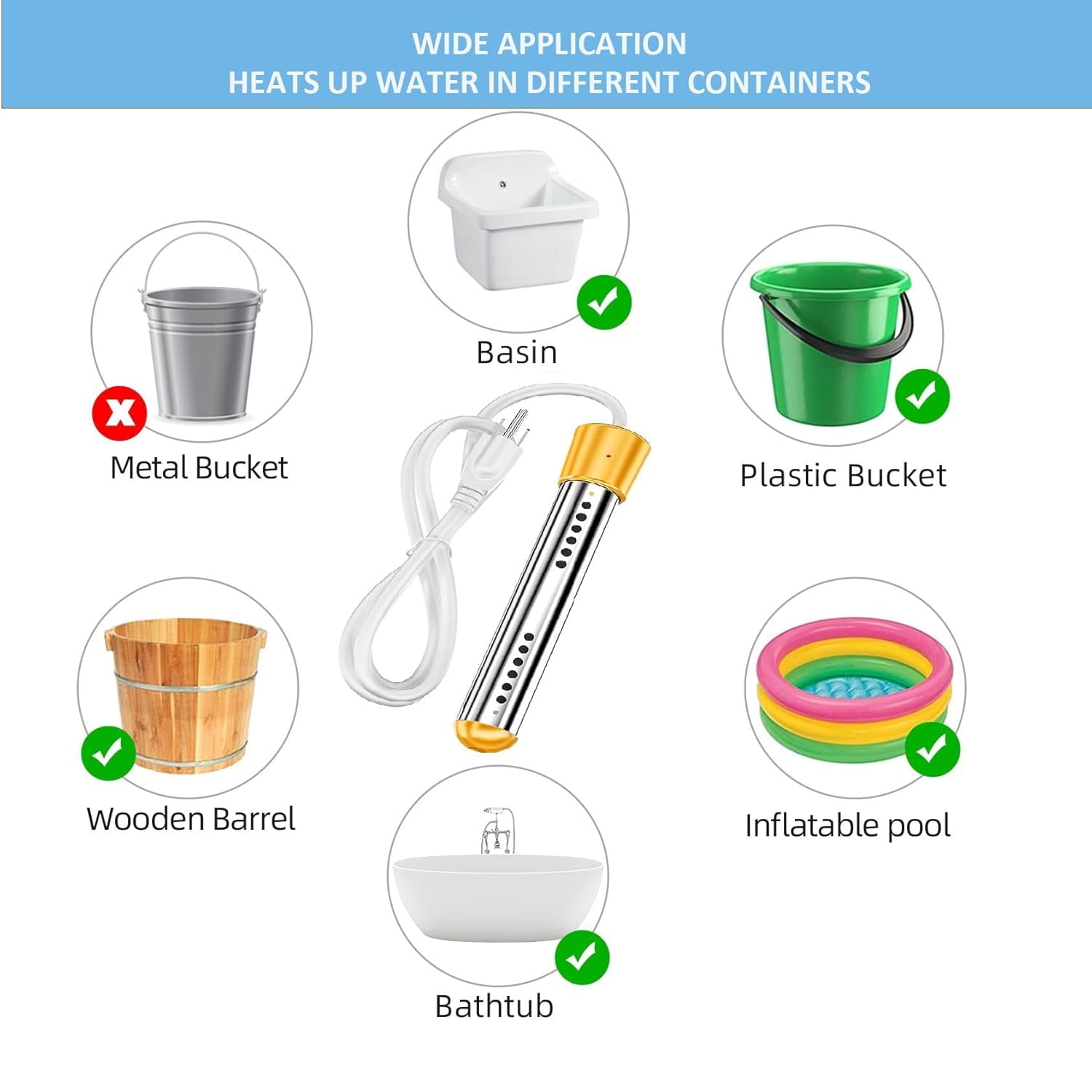 Wallfire Immersion Water Heater, Electric Submersible Water Trough Heater Anti-scalding Bucket Heater & Tub Hot Water Portable Heater with Digital LCD Thermometer,Auto Shut-Off,Yellow