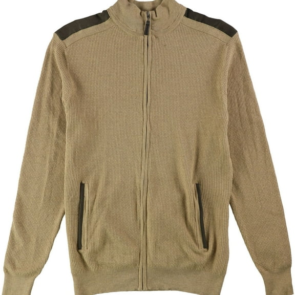 Tasso Elba Mens Faux Suede Knit Sweater, Brown, Large