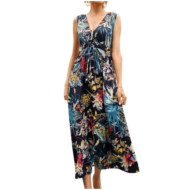 Vestido estampado de verano para mujer Vestido de manga corta Vestido ajustado Vestido de playa Vestido de sol Vestido largo fluido con volantes Fridja hjkh7015