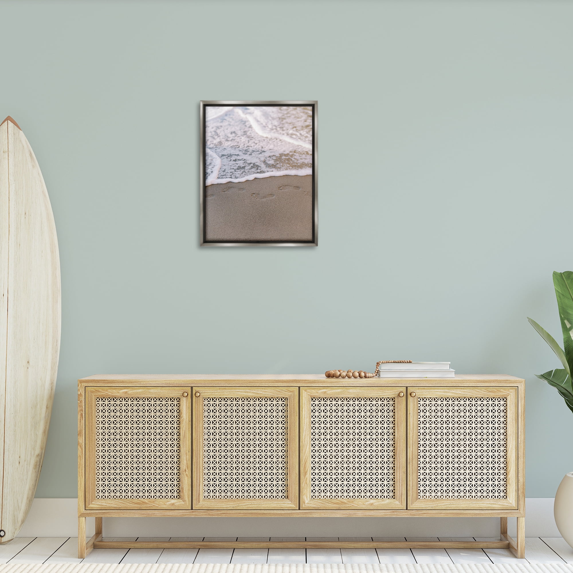 Stupell Industries Ocean's Edge Footprints Coastal Photography Gray Floater Framed Canvas Art Print Wall Art, 25 x 31