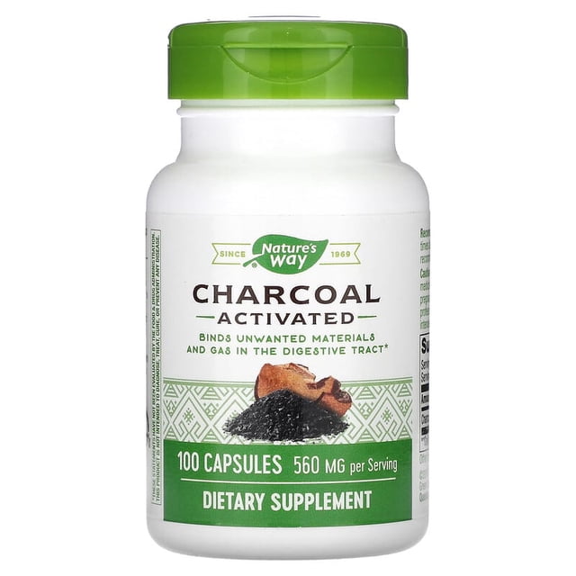 Nature's Way, Carbón vegetal, activado, 560 mg, 100 Cápsulas, Suplemento para el tracto digestivo