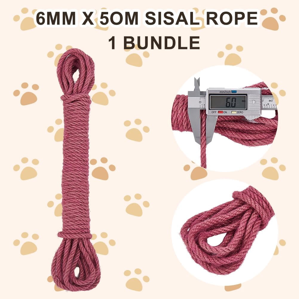 CRASPIR 6mm 164Ft/50M Jute Rope Strong Cat Scratching Post Cord Heavy Duty Thick Natural Beige for Arts Crafts DIY Garden Plants Artworks Hanging Bundling Repairing Gift Pack Gold