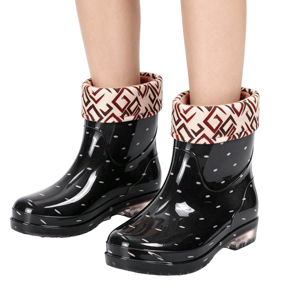 Willtoo Rain Shoes for Women Non-Slip Ankle Rubber Fleece in Rainboots Winter Fall Waterproof Garden Outdoor Work Lightweight Booties Slip On Rain Shoes