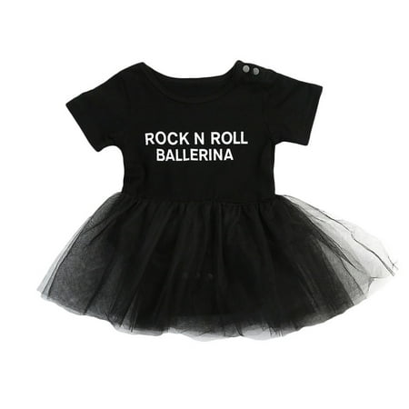 Toddler Infant Baby Girls Short Sleeve Rock N Roll Ballerina Tutu Romper Dress Outfits