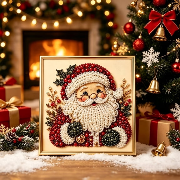 Santa Claus Beaded Diamond Painting Kit, Christmas Santa DIY Bead Art Picture, Handmade Wall Art Decor for Holiday Home Decoration Gift
