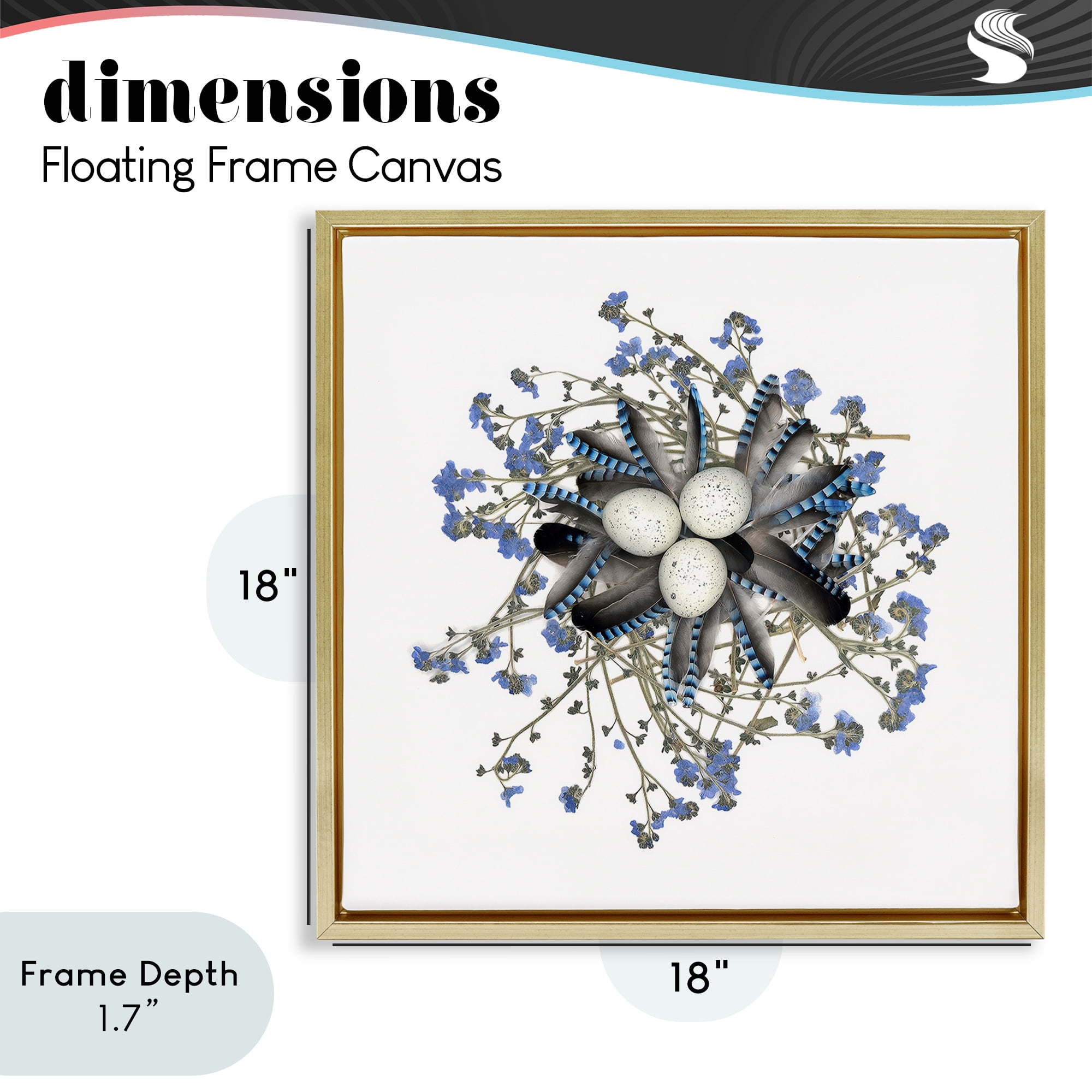 Stupell Industries Feathered Nest & Blue Florals Gold Framed Floater Canvas Wall Art, design by Beth Adoette