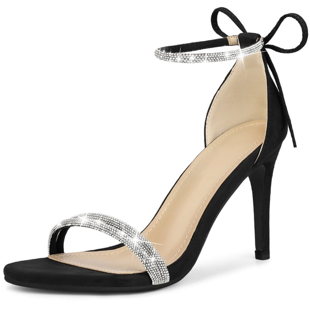 Sandalias de tacón alto Perphy con lazo en el tobillo y diamantes de imitación para mujer Negro 42.5