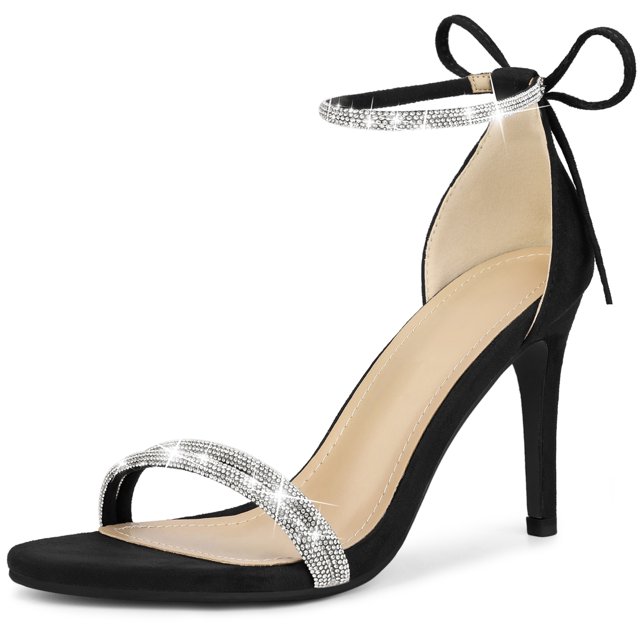 Sandalias de tacón alto Perphy con lazo en el tobillo y diamantes de imitación para mujer Negro 42.5
