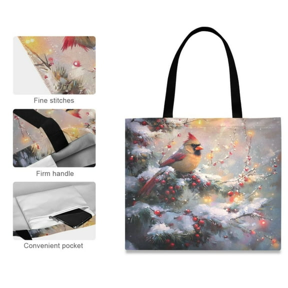 Canvas Tote Bag for Women Girls Design Print Cardinal in A Winter Wonderland Tote
