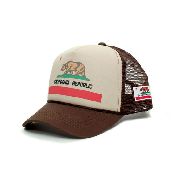 Custom California Republic State Flag Cali Unisex-Adult Trucker Hat Multi (Tan/Brown)