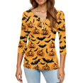 thumbnail image 5 of Trgacdwlo Halloween Shirts for Women 3/4 Length Sleeve Cat Pumpkin Print Fall Womens Henley Tops Ghost Graphic Spooky Pullover Tops, 5 of 5