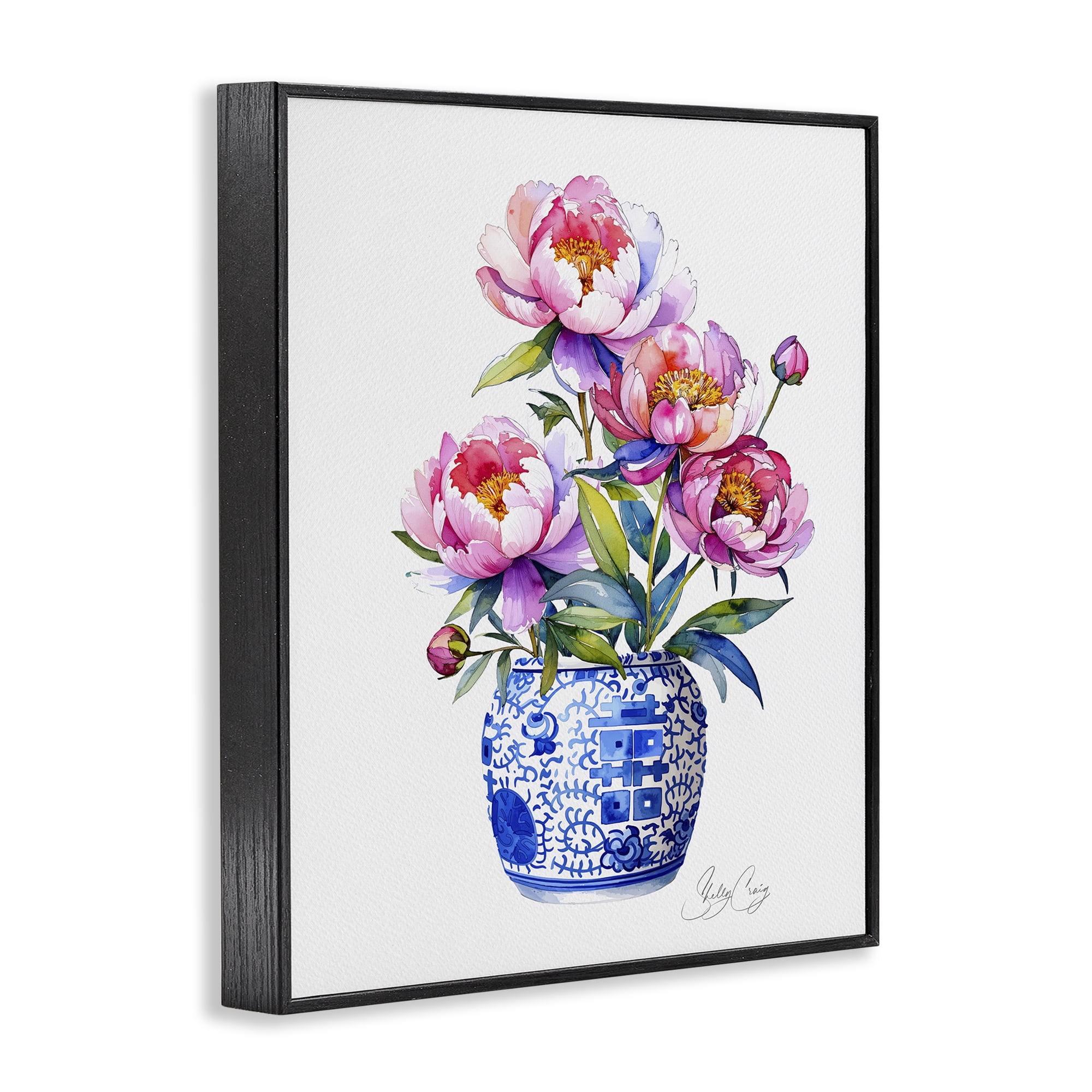 Stupell Industries Blue Dynasty Blooms Black Framed Giclee Art, design by Shelly Craig