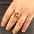 thumbnail image 2 of Round Orange, Turquoise Rings, 18K Gold Plated Brass, 2 of 5