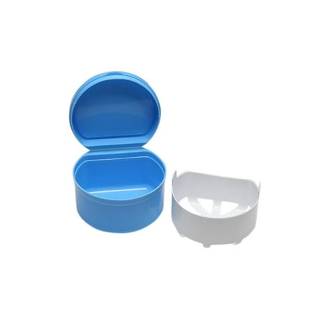 2 Pack Denture Bath Case Cup Box Holder Storage Soak Container with Strainer Basket for Travel Cleaning