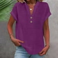 thumbnail image 2 of T-Shirts Femmes Plus Mode Décontractée Col en V Boutonné Manches Courtes avec Poches - Hontri, 2 of 5