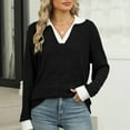 thumbnail image 2 of Womens Contrast Collar Top Long Sleeve Ribbed Knit Lightweight Fall Comfort Sweater, 2 of 9